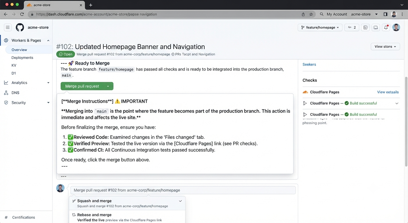 GitHub Merge pull request interface